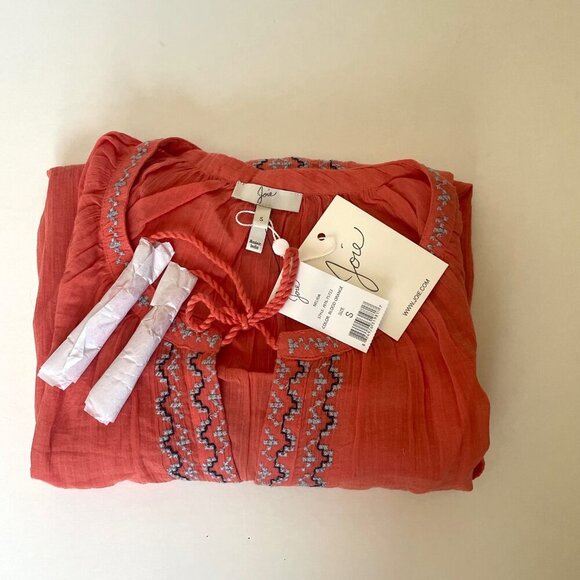 Joie Boho Top Womens Small V-Neck Sleeve Cotton Gauze Peasant Coral Lightweight - Picture 7 of 12